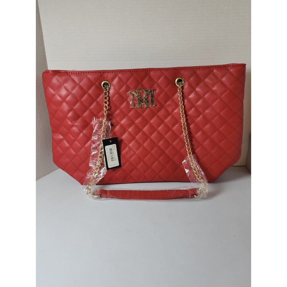 Red Quilted Shoulder Bag with Gold Chain Strap for Women